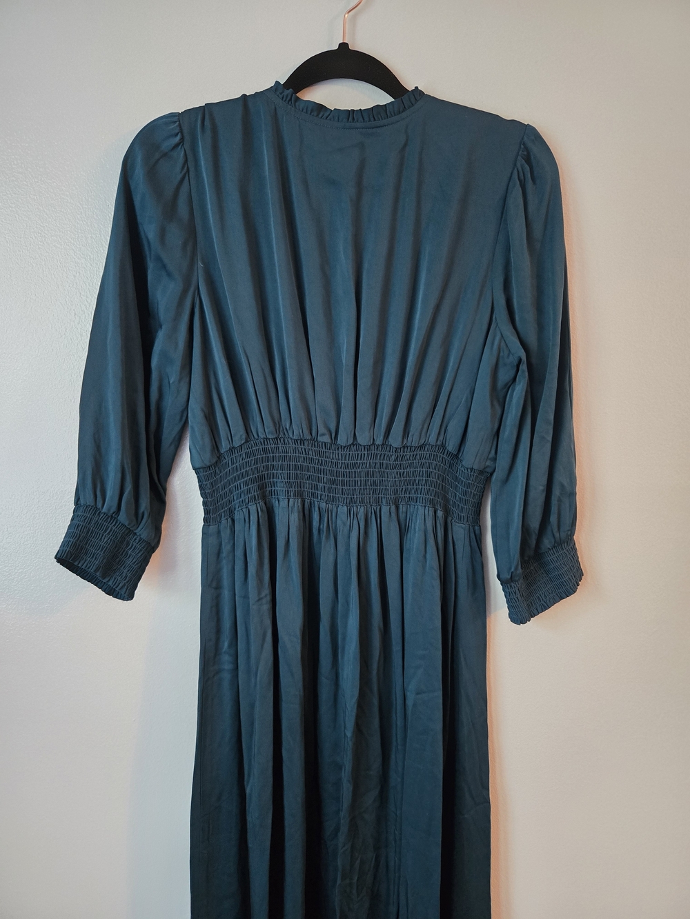 J. Jill Teal Green Ecovero Viscose Maxi Dress Smocked Faux Wrap Medium Petite - Picture 7 of 10